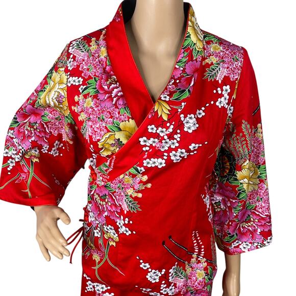 NEW Tangyi Chinese Red Floral Print Reversible Kimono Top + Pants SZ S/M - Picture 2 of 16